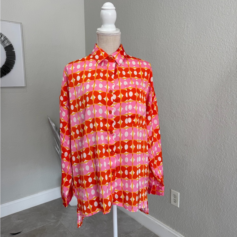 Karlie Pink, Red & Orange Floral Button-Up Shirt